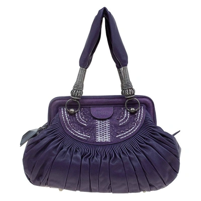 Pre-owned Dior Purple Pleated Leather Plisse Satchel In Pink
