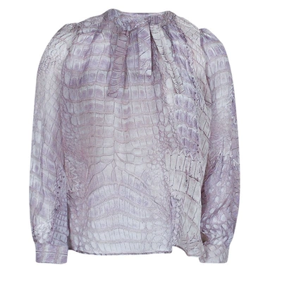 Pre-owned Roberto Cavalli Reptile Print Silk Bow Detail Long Sleeve Blouse 6 Yrs In Multicolor
