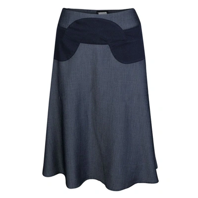 Pre-owned Emporio Armani Indigo Contrast Waist Panel Detail A-line Skirt M In Blue