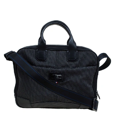 Pre-owned St Dupont Black Textured Fabric Laptop Bag W/ Battery Pouch