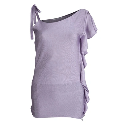 Pre-owned Valentino Lavender Knit Ruffle Detail Ruched One Shoulder Top S In Purple