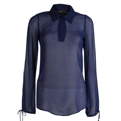 Pre-owned Fendi Indigo Cotton Draw String Long Sleeve Top M In Blue