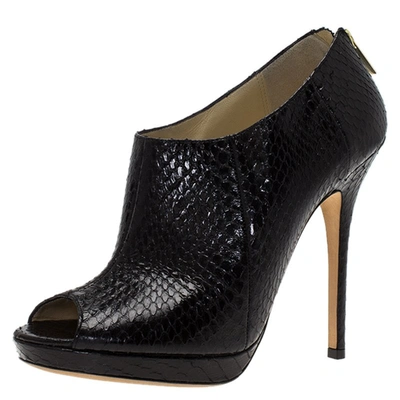 Pre-owned Jimmy Choo Black Python Leather Booties Size 38.5