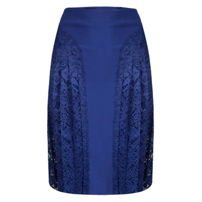 Pre-owned Joseph Cobalt Blue Pleated Lace Detail Courtney Skirt M
