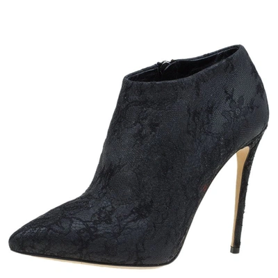 Pre-owned Dolce & Gabbana Black Lace Ankle Boots Size 36