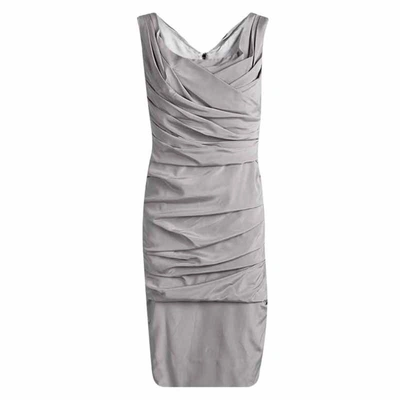 Pre-owned Dolce & Gabbana Grey Silk Ruched Sleeveless Dress M