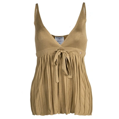 Pre-owned Chanel Mustard Brown Tie Detail Knit Camisole L