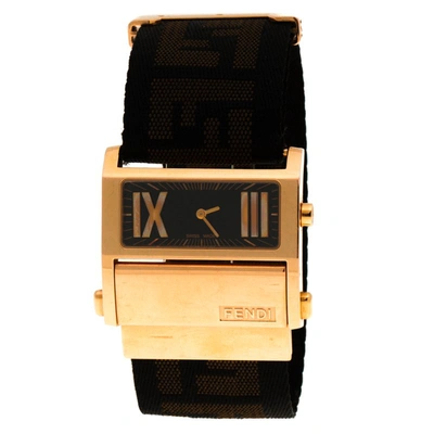 Pre-owned Fendi Black Rose Gold Tone Stainless Steel 1140l Zip Code Women Wristwatch 38mm In Brown