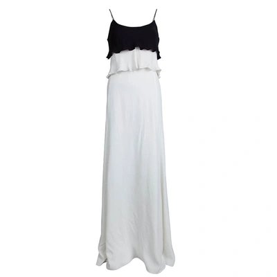 Pre-owned Emporio Armani Elite Monochrome Overlay Flared Gown S In White