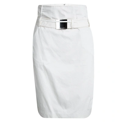 Pre-owned Celine Off White Cotton High Waist Belted Skirt S
