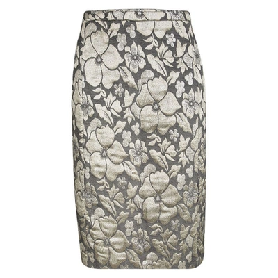 Pre-owned Miu Miu Grey Floral Lurex Jacquard Knee Length Skirt M