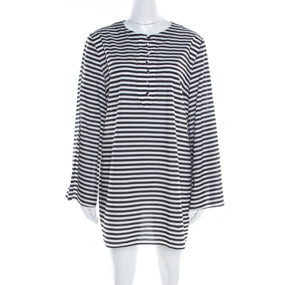 Pre-owned Dolce & Gabbana Monochrome Striped Cotton Long Sleeve Beach Tunic M In White