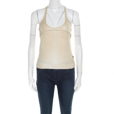 Pre-owned Just Cavalli Beige Metallic Python Print Jersey Racerback Tank Top Xs