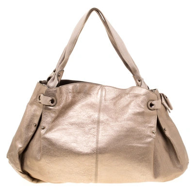 Pre-owned Ferragamo Beige Leather And Canvas Bow Hobo
