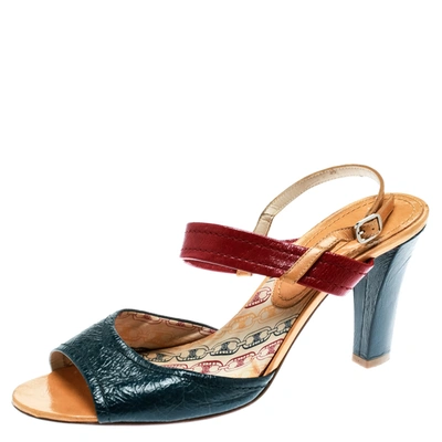 Pre-owned Celine Multicolor Leather Slingback Open Toe Sandals Size 39.5