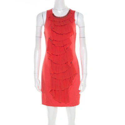 Pre-owned 3.1 Phillip Lim / フィリップ リム Orange Stretch Knit Chiffon Ruffled Embellished Sleeveless Dress M