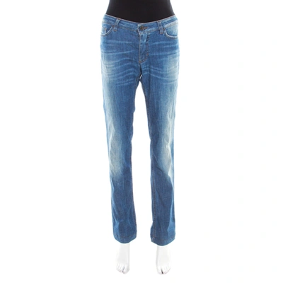 Pre-owned Dolce & Gabbana Indigo Faded Effect Distressed Denim Straight Fit Cute Jeans L In Blue