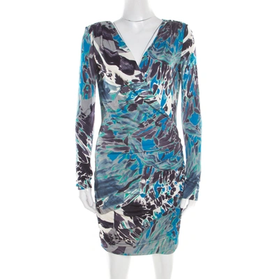 Pre-owned Emilio Pucci Multicolor Printed Silk Jersey Power Shoulder Draped Dress M
