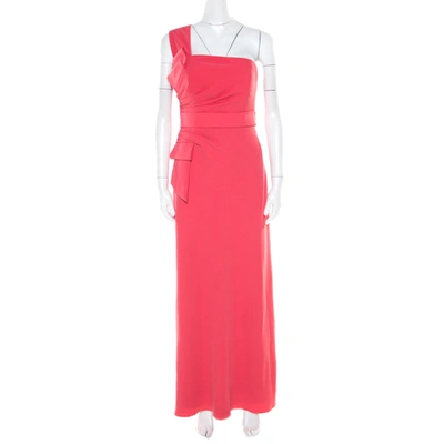 Pre-owned Armani Collezioni Salamander Pink Crepe Pleated Bow Trim One Shoulder Evening Gown M