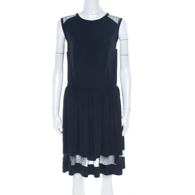 Pre-owned Red Valentino Navy Blue Sheer Lace Panel Insert Sleeveless Sheath Dress Xl