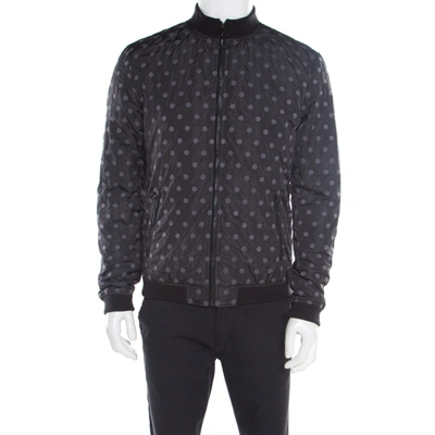 Pre-owned Dolce & Gabbana Black Polka Dot Embroidered Zip Front Bomber Jacket L