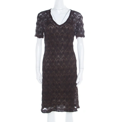 Pre-owned Missoni Black Lurex Patterned Knit V Neck Midi Dress M