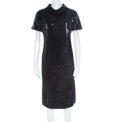 Pre-owned Gianfranco Ferre Black Sequin Embellished Wool Dress M