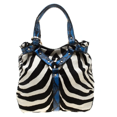 Pre-owned Jimmy Choo Multicolor Zebra Print Calfhair And Snakeskin Trim Odette Shopper Tote