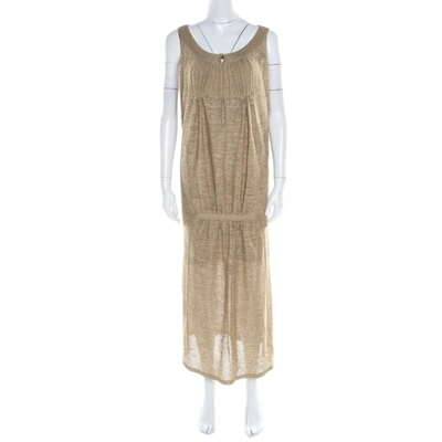 Pre-owned Sonia Rykiel Beige Perforated Lurex Knit Maxi Dress L