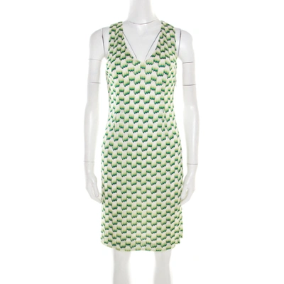 Pre-owned Missoni Green And White Patterned Knit V-neck Sleeveless Dress S