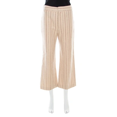 Pre-owned Isabel Marant Beige Striped Linen And Wool Flared Keroan Cropped Trousers S