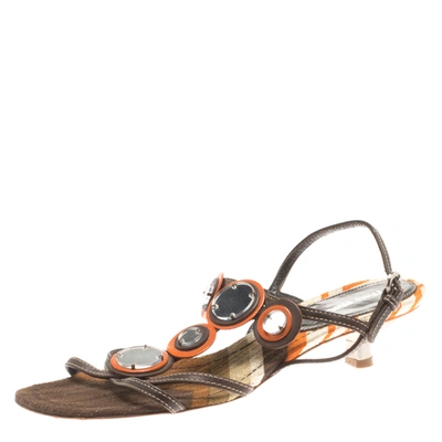 Pre-owned Miu Miu Multicolor Leather Ankle Strap Flat Sandals Size 37