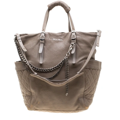 Pre-owned Jimmy Choo Taupe Leather Blare Tote In Grey