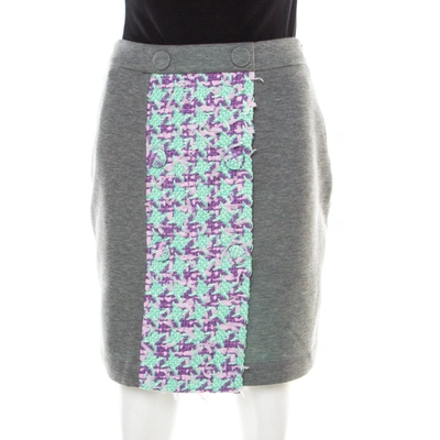 Pre-owned Moschino Boutique  Grey Jersey Tweed Panel Detail Skirt S