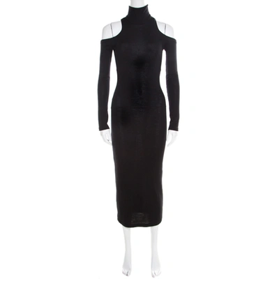 Pre-owned Balmain Black Wool High Neck Cold Shoulder Bodycon Midi Dress S