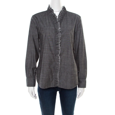 Pre-owned Isabel Marant Etoile Grey Chambray Ruffled Awendy Shirt L