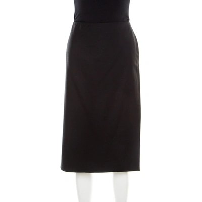 Pre-owned Hermes Black Wool Fold Over Front Pencil Skirt L
