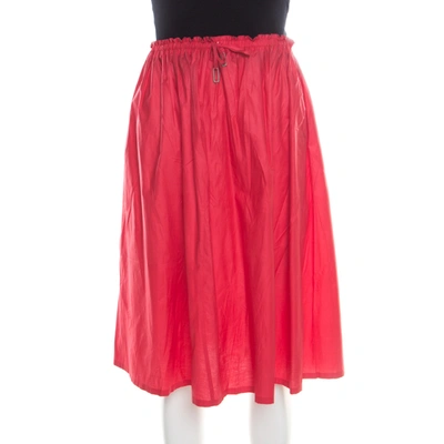 Pre-owned Jil Sander Red Lightweight Cotton Drawstring Waist Gathered Skirt M
