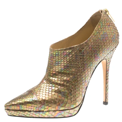 Pre-owned Jimmy Choo Metallic Gold Rainbow Python Leather George Pointed Toe Ankle Booties Size 36.5