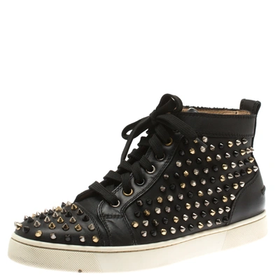 Pre-owned Christian Louboutin Black Leather Louis Spikes High Top Sneakers Size 41.5