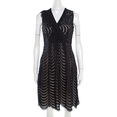 Pre-owned Marc By Marc Jacobs Navy Blue Eyelet Embroidered Ruffle Detail Edith Dress S