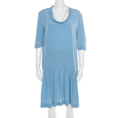 Pre-owned Miu Miu Blue Silk Crepe Flounce Dress M