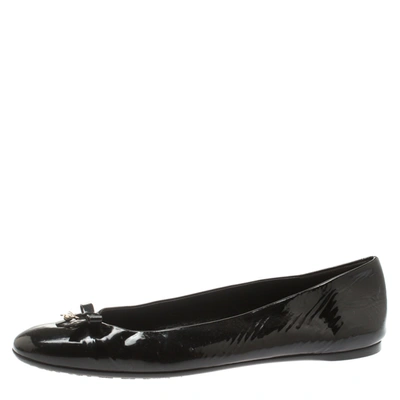 Pre-owned Gucci Black Patent Leather Buckle Bow Detail Ballerina Flat Size 39.5