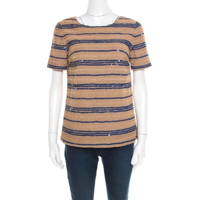 Pre-owned Tory Burch Beige Wooden Bead And Sequin Embellished Theresa Top S