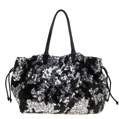 Pre-owned Valentino Garavani Black Sequins And Leather Glam Tote