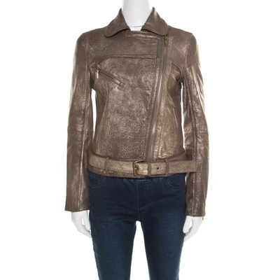 Pre-owned Tory Burch Metallic Washed Leather Biker Jacket S