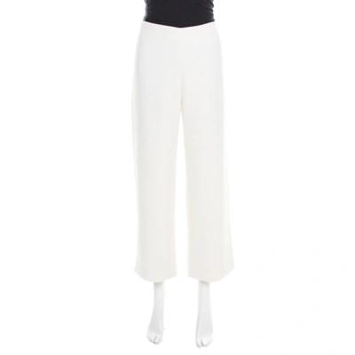 Pre-owned Chloé Warm White Crepe Tailored Wide Leg Cropped Trousers M