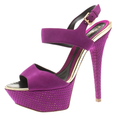 Pre-owned Baldinini Purple Suede Open Toe Ankle Strap Platform Sandals Size 36