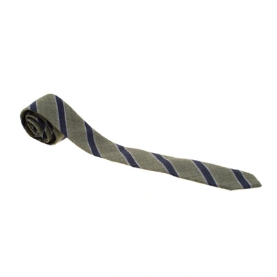 Pre-owned Emporio Armani Olive Green And Navy Blue Diagonal Striped Wool Tie