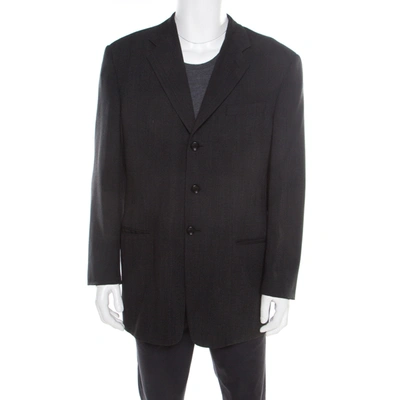 Pre-owned Armani Collezioni Charcoal Grey Herringbone Wool Three Button Blazer Xl